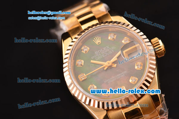 Rolex Datejust Lady 2813 Automatic Gold Case with Grey MOP Dial Yellow Gold Strap and Diamond Markers ETA Coating - Click Image to Close